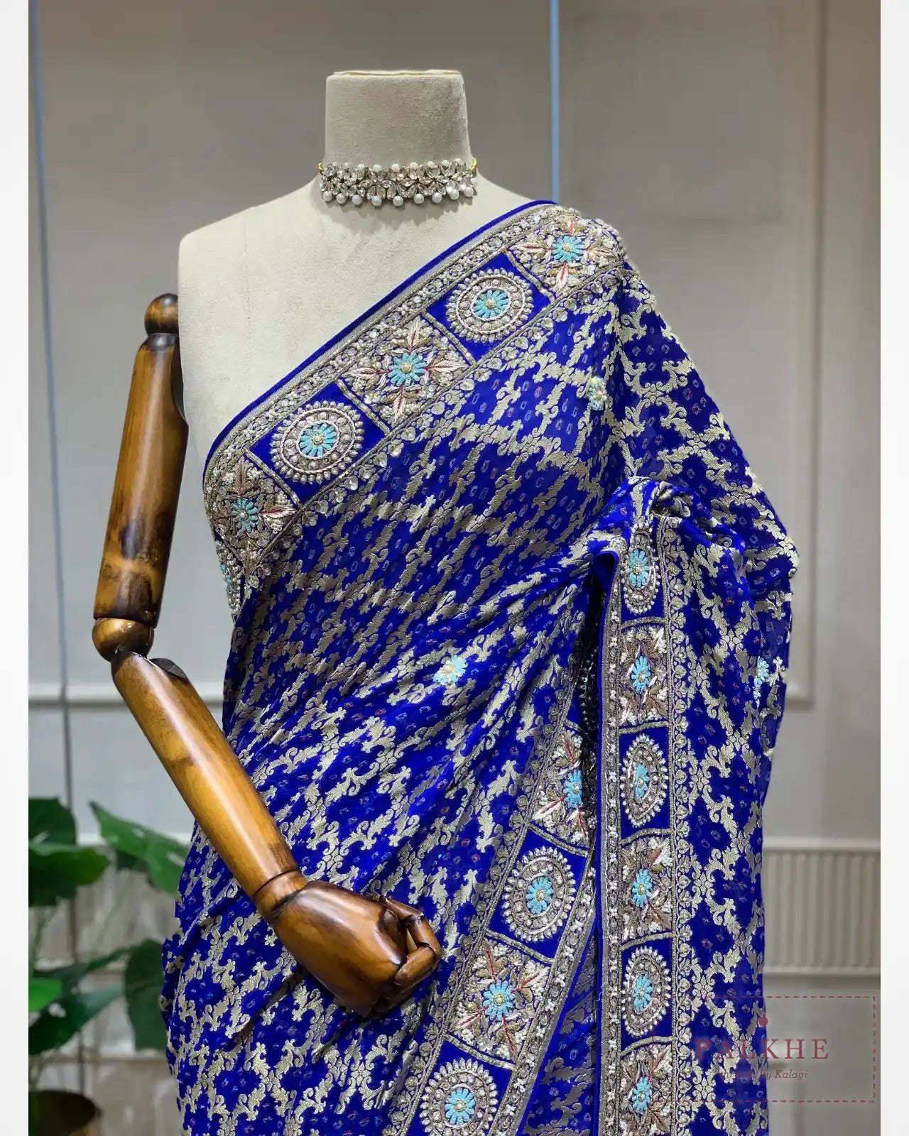 Royal Blue Bandhej x Hand Embroidery