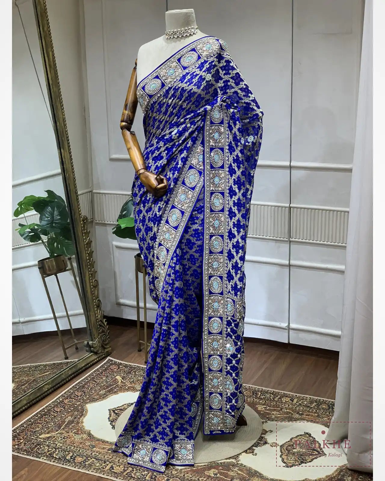 Royal Blue Bandhej x Hand Embroidery