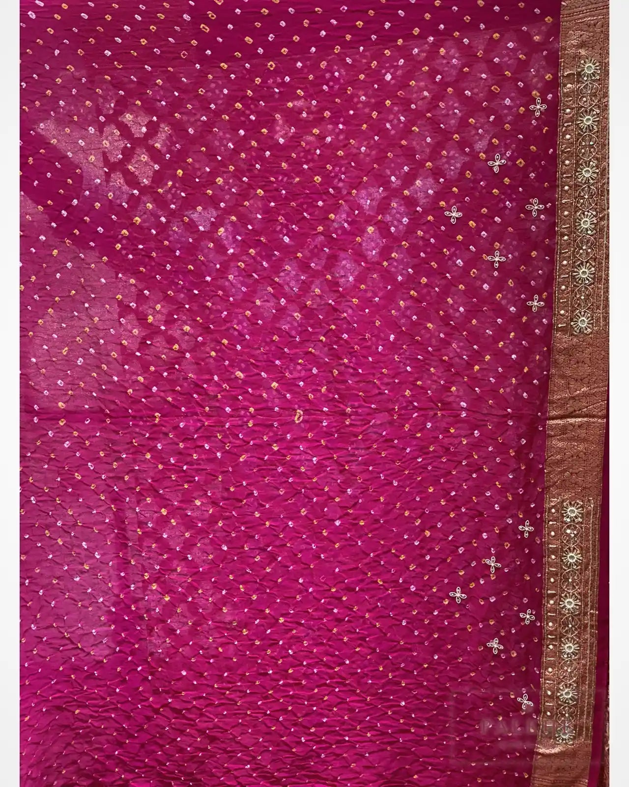 Pink Kaddi Georgette Bandhej x Hand Embroidery