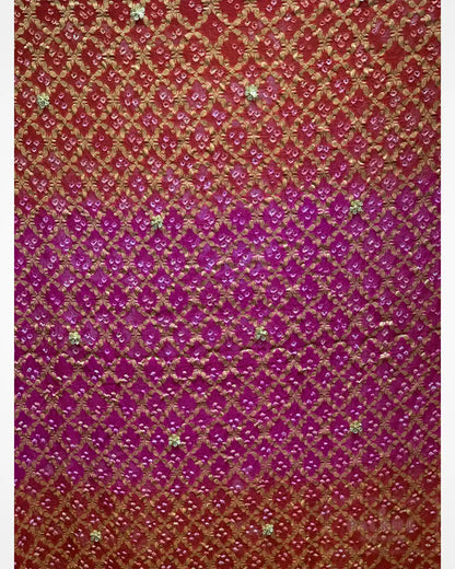 Crimson-Red & Rani-Pink Kaddi Georgette Bandhej x Hand Embroidery
