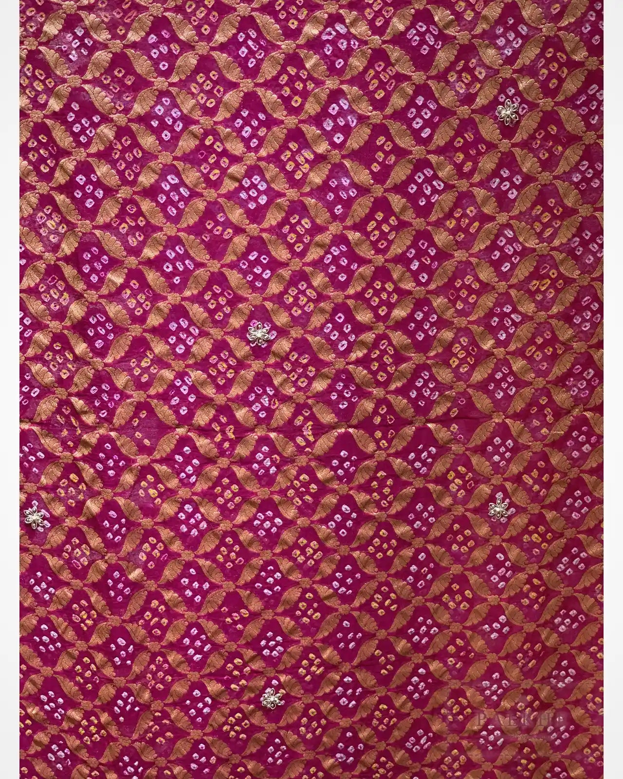 Pink Kaddi Georgette Bandhej x Hand Embroidery