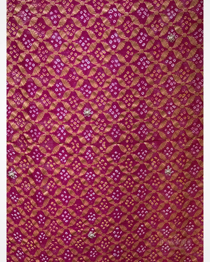 Pink Kaddi Georgette Bandhej x Hand Embroidery
