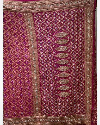 Pink Kaddi Georgette Bandhej x Hand Embroidery
