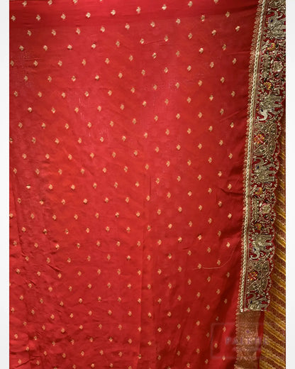 Maroon Khaddi Georgette Bandhej x Hand Embroidery