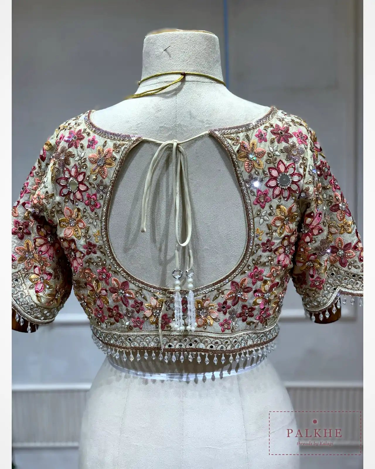 Cream Floral Buttis Crepe Silk Fancy x Hand Emboridery