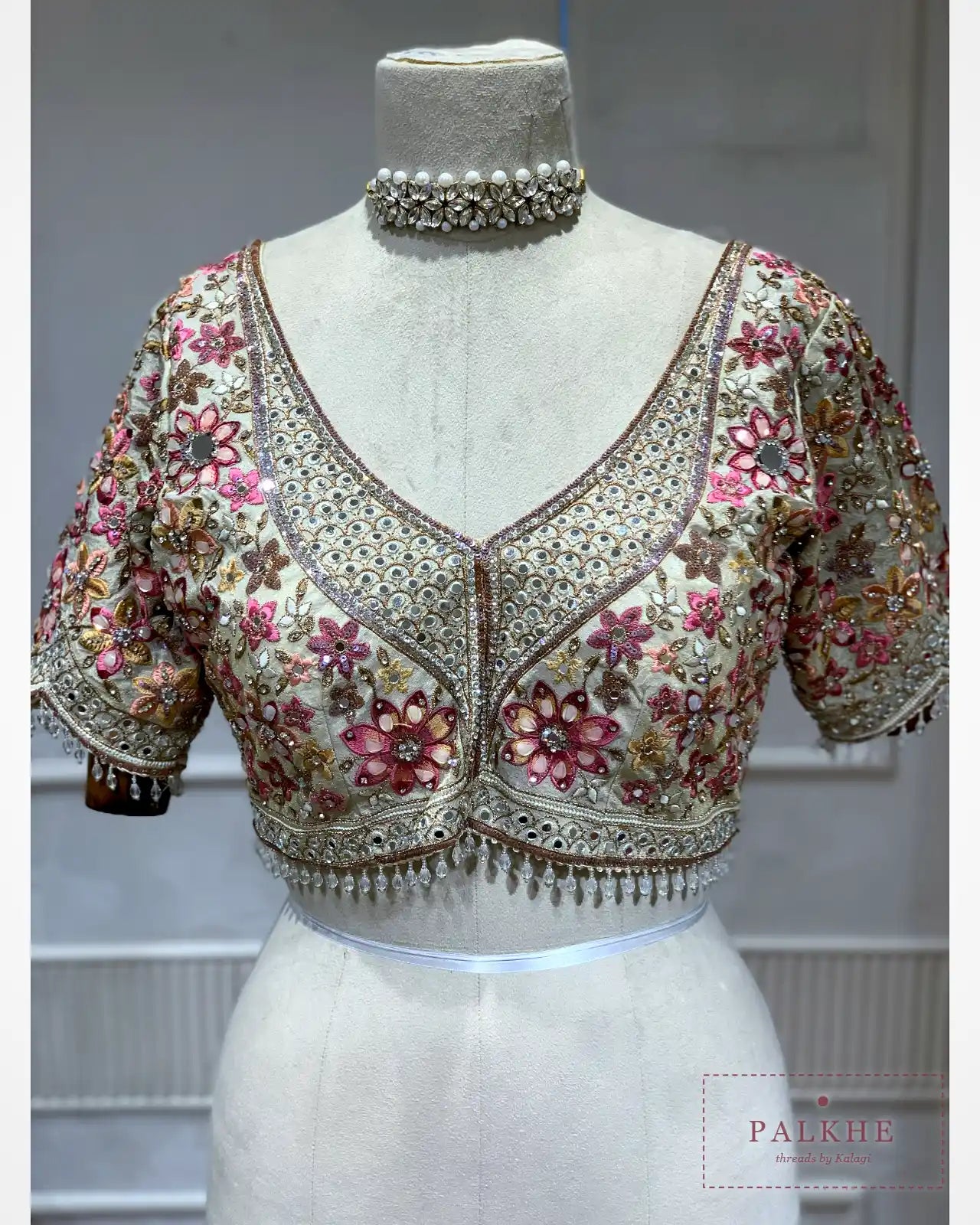 Cream Floral Buttis Crepe Silk Fancy x Hand Emboridery