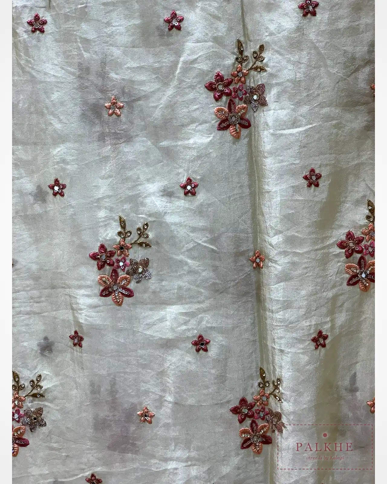 Cream Floral Buttis Crepe Silk Fancy x Hand Emboridery