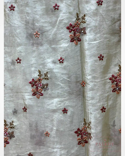 Cream Floral Buttis Crepe Silk Fancy x Hand Embroidery