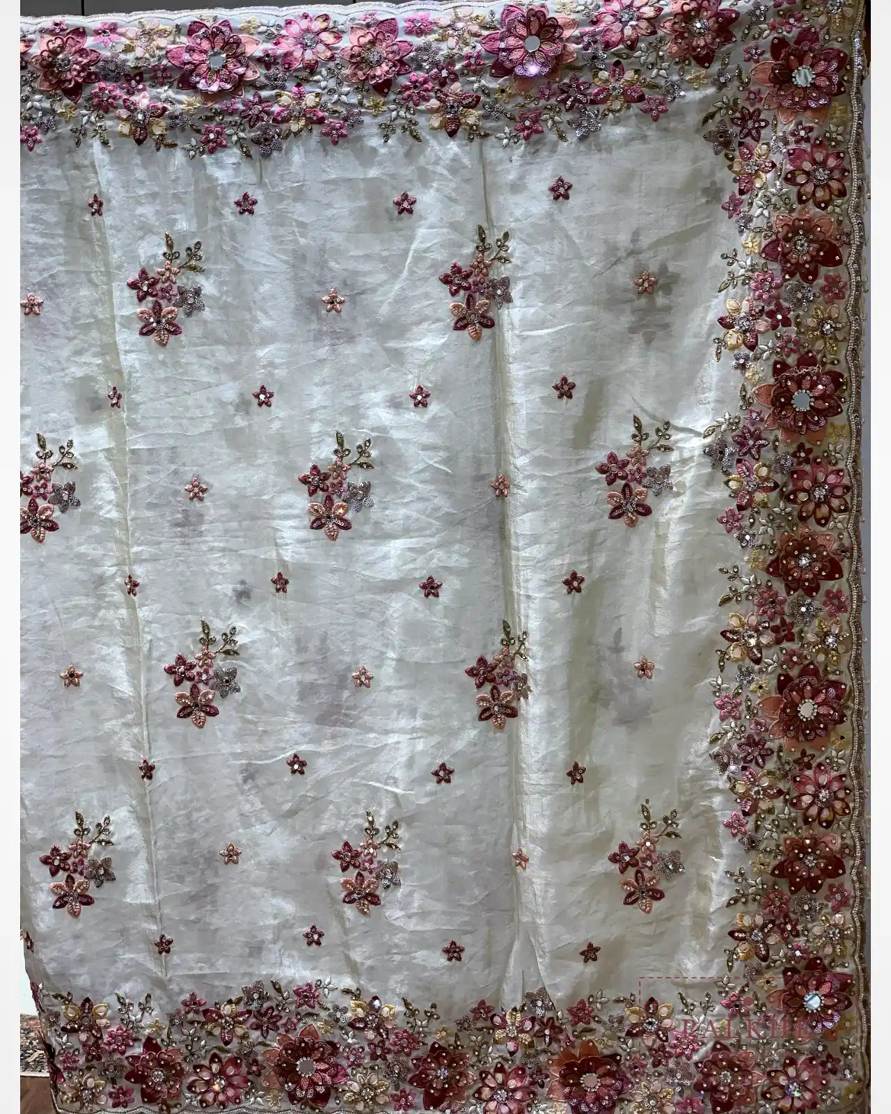 Cream Floral Buttis Crepe Silk Fancy x Hand Emboridery