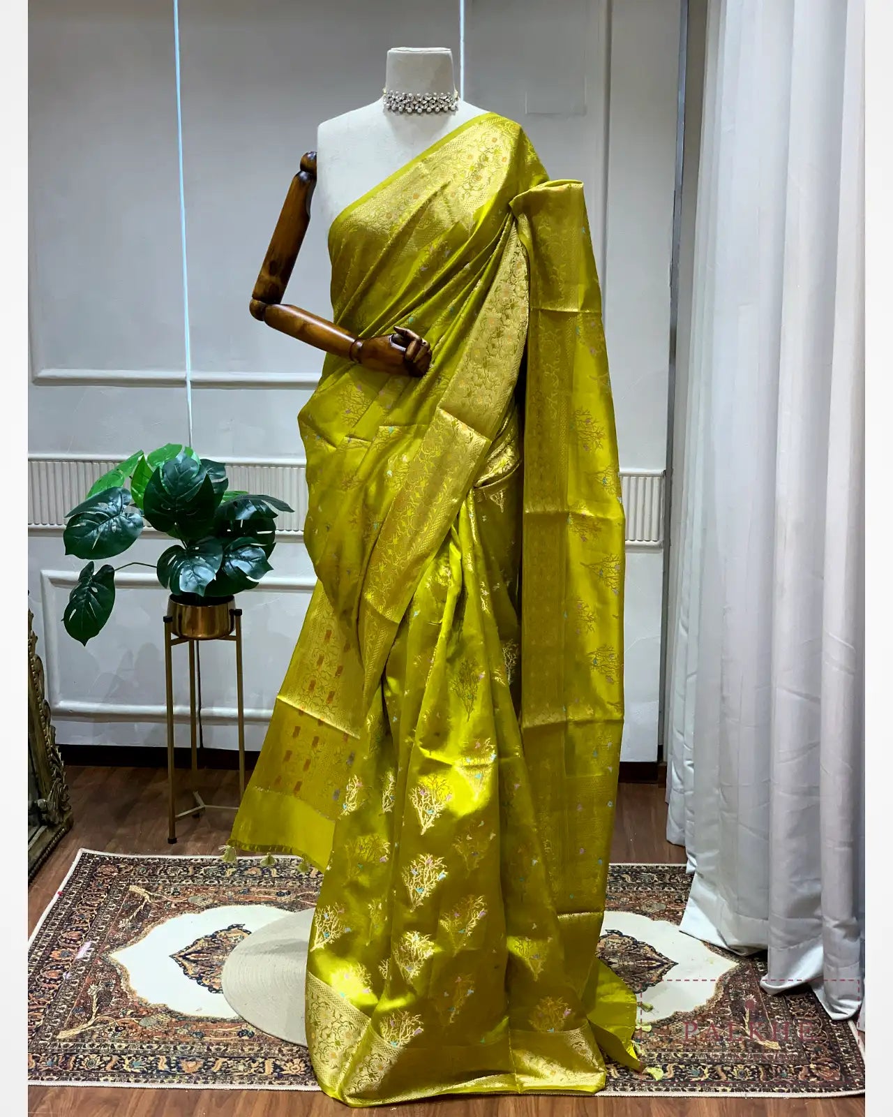 Olive Green Banarasi in Dupion Silk