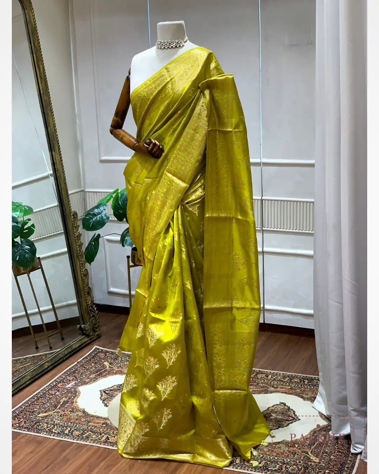 Olive Green Banarasi in Dupion Silk