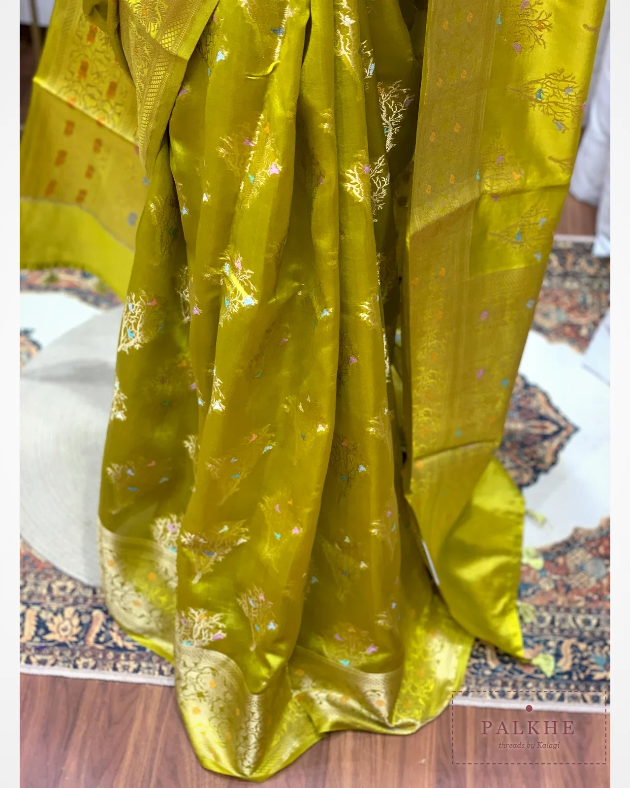 Olive Green Banarasi in Dupion Silk