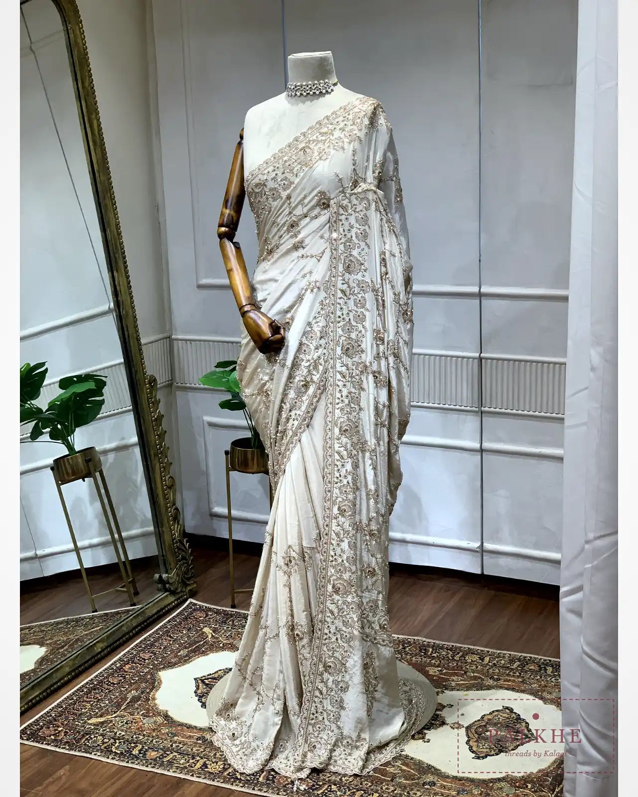 Ivory Floral Jaal Silk Fancy x Hand Embroidery
