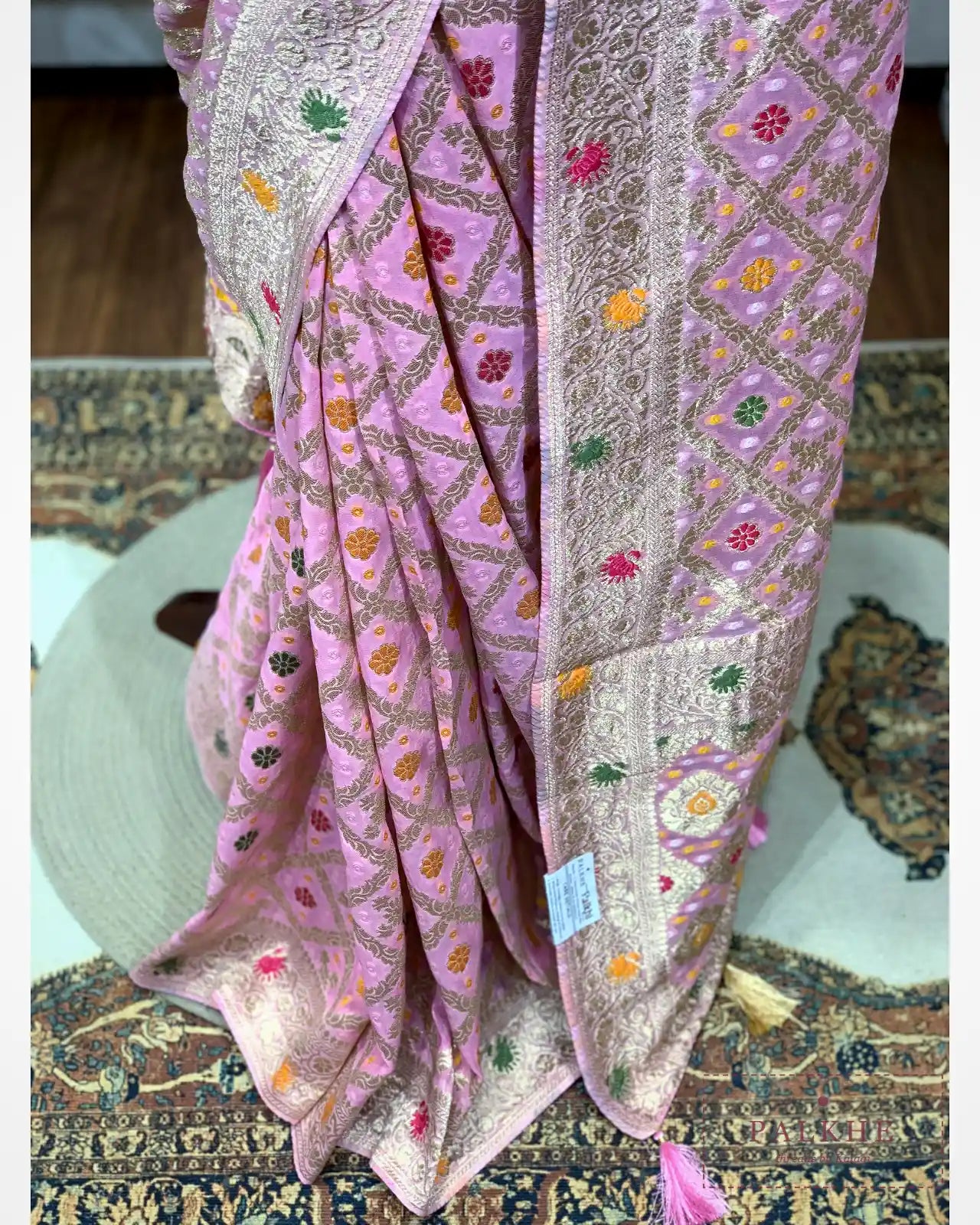 Baby Pink Bandhej Meenakari Jaal in Georgette