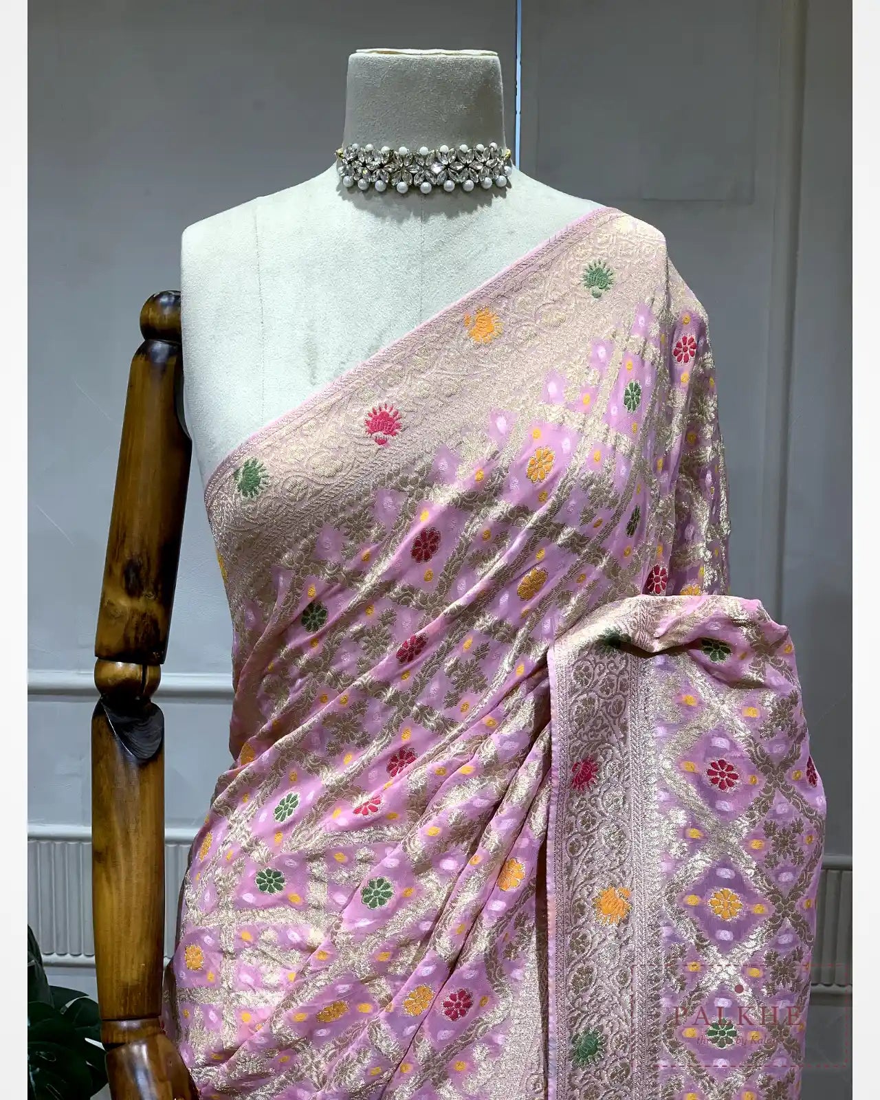 Baby Pink Bandhej Meenakari Jaal in Georgette