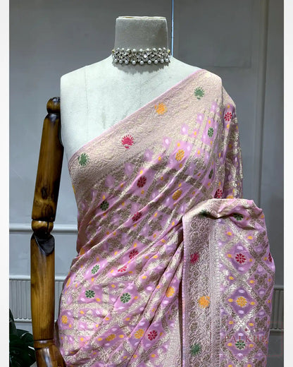 Baby Pink Bandhej Meenakari Jaal in Georgette
