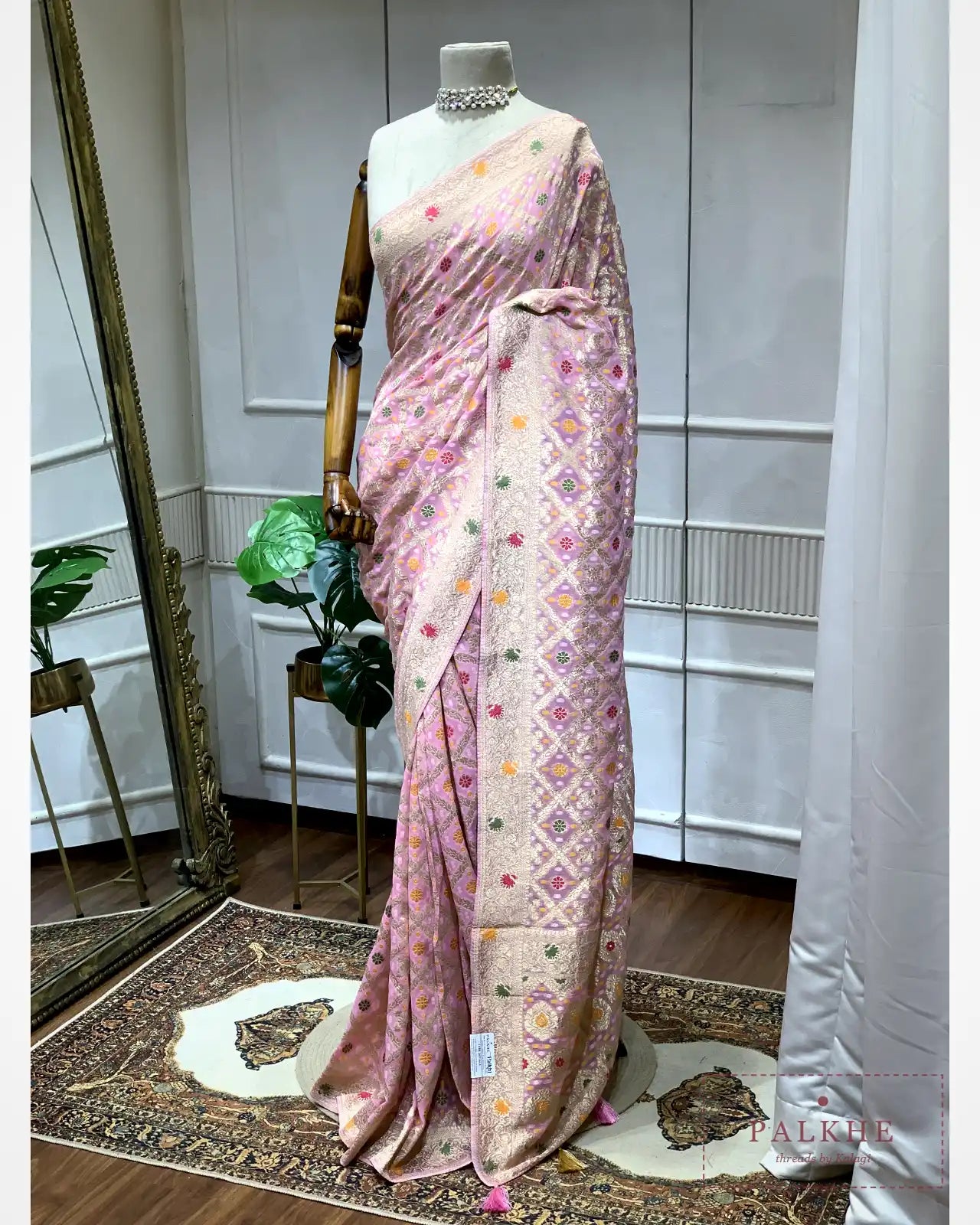Baby Pink Bandhej Meenakari Jaal in Georgette