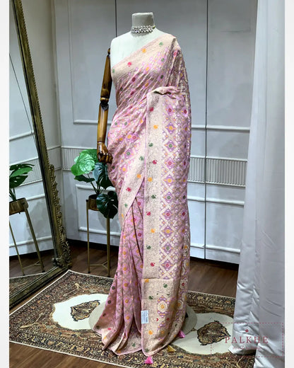 Baby Pink Bandhej Meenakari Jaal in Georgette
