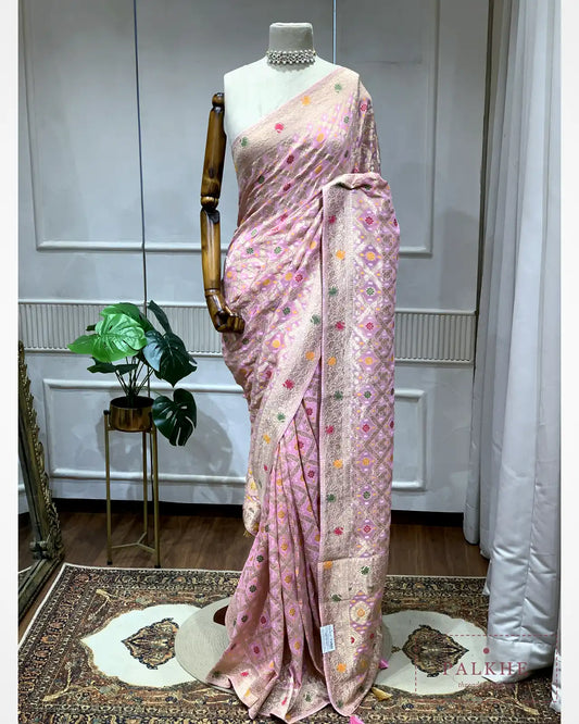 Baby Pink Bandhej Meenakari Jaal in Georgette