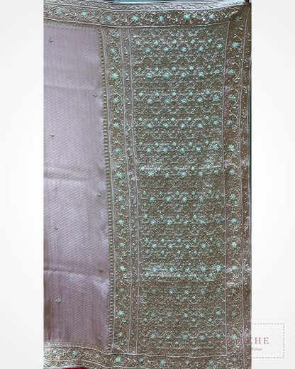 Pink Brocade Kanjivaram x Hand Embroidery