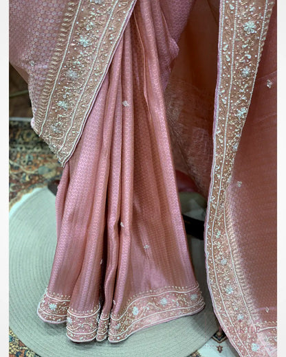 Pink Brocade Kanjivaram x Hand Embroidery