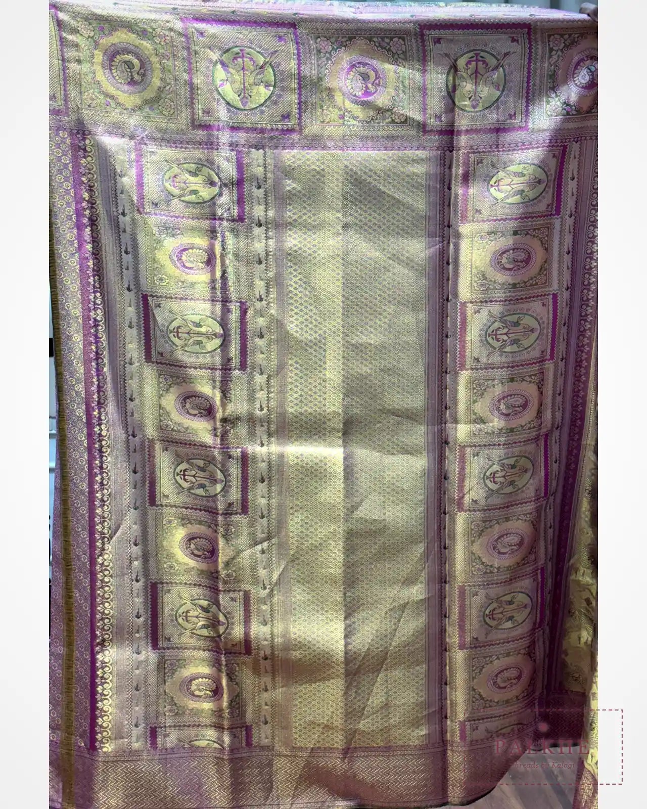 Golden & Pink Kanjivaram Meenakari in Pure Silk