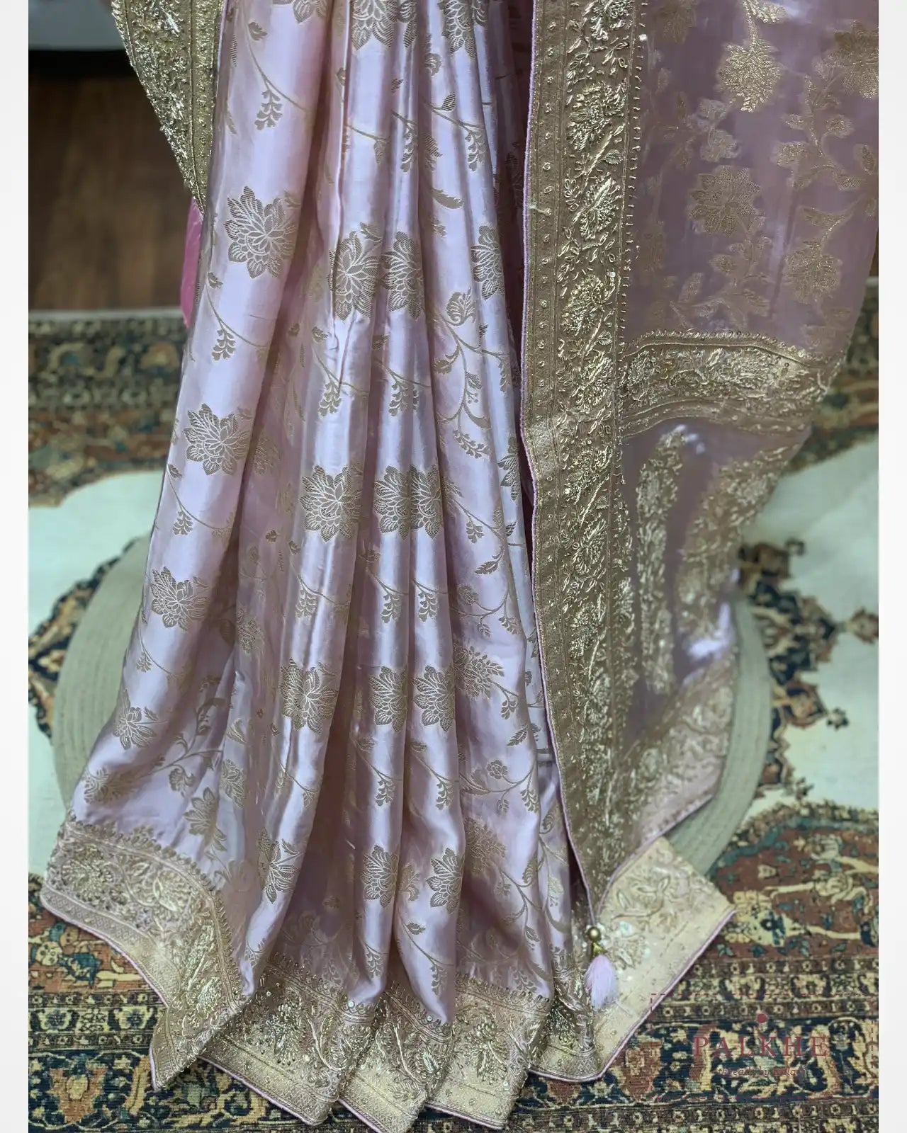 Lavender Floral Jaal Silk Banarasi x Hand Embroidery