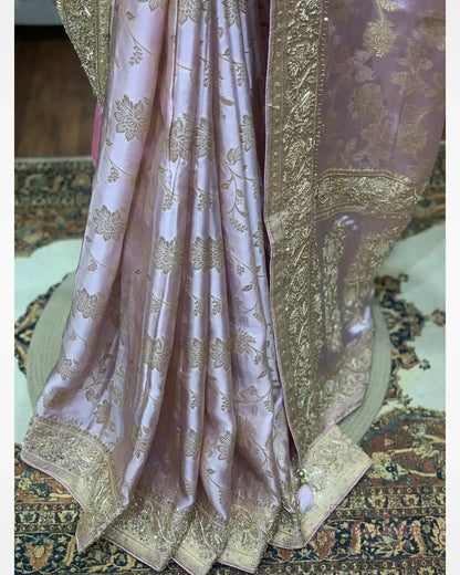 Lavender Floral Jaal Silk Banarasi x Hand Embroidery