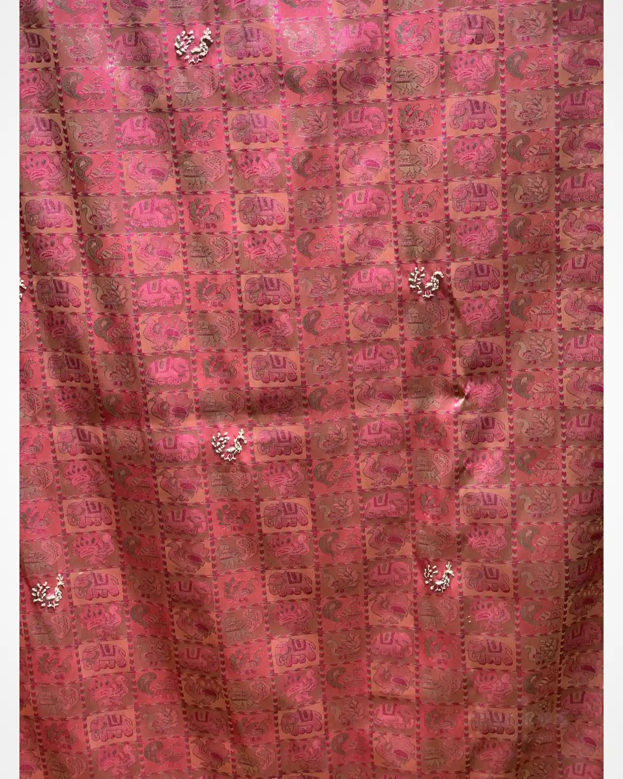 Rich Pink and Gold Semi Silk Kanjivaram x Hand Embroidery