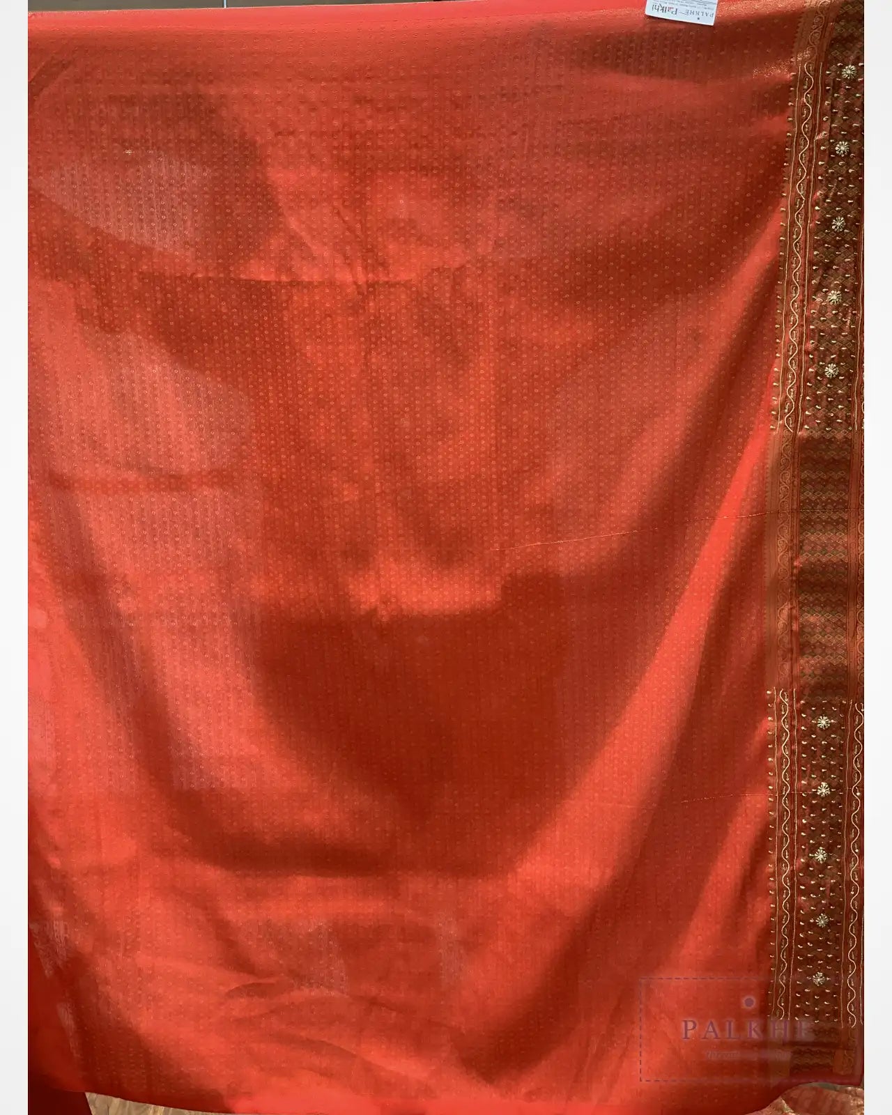 Rust Orange Animal Motif Semi Silk Kanjivaram x Hand Embroidery