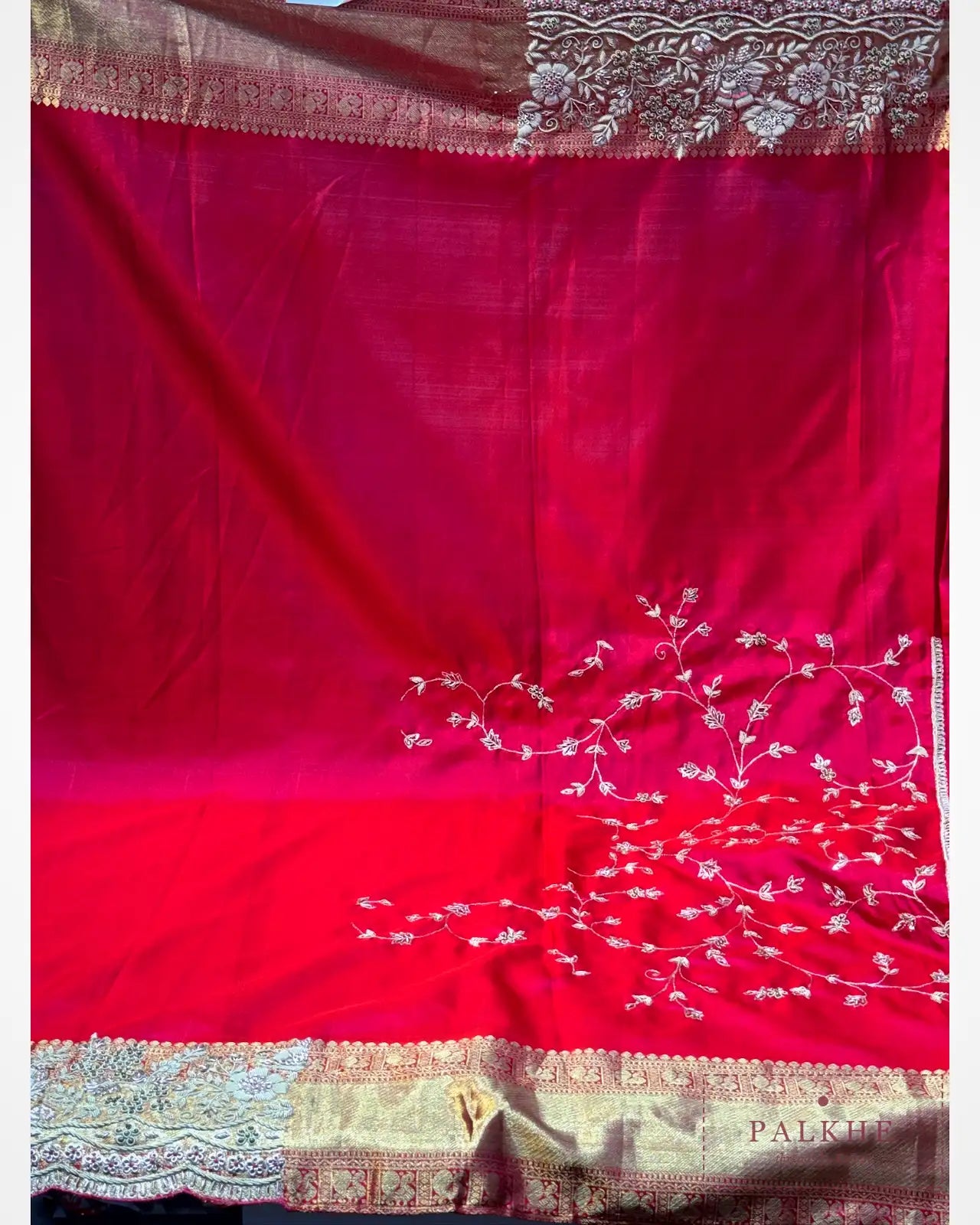 Rani Pink Geometric Pure Silk Kanjivaram x Hand Embroidery