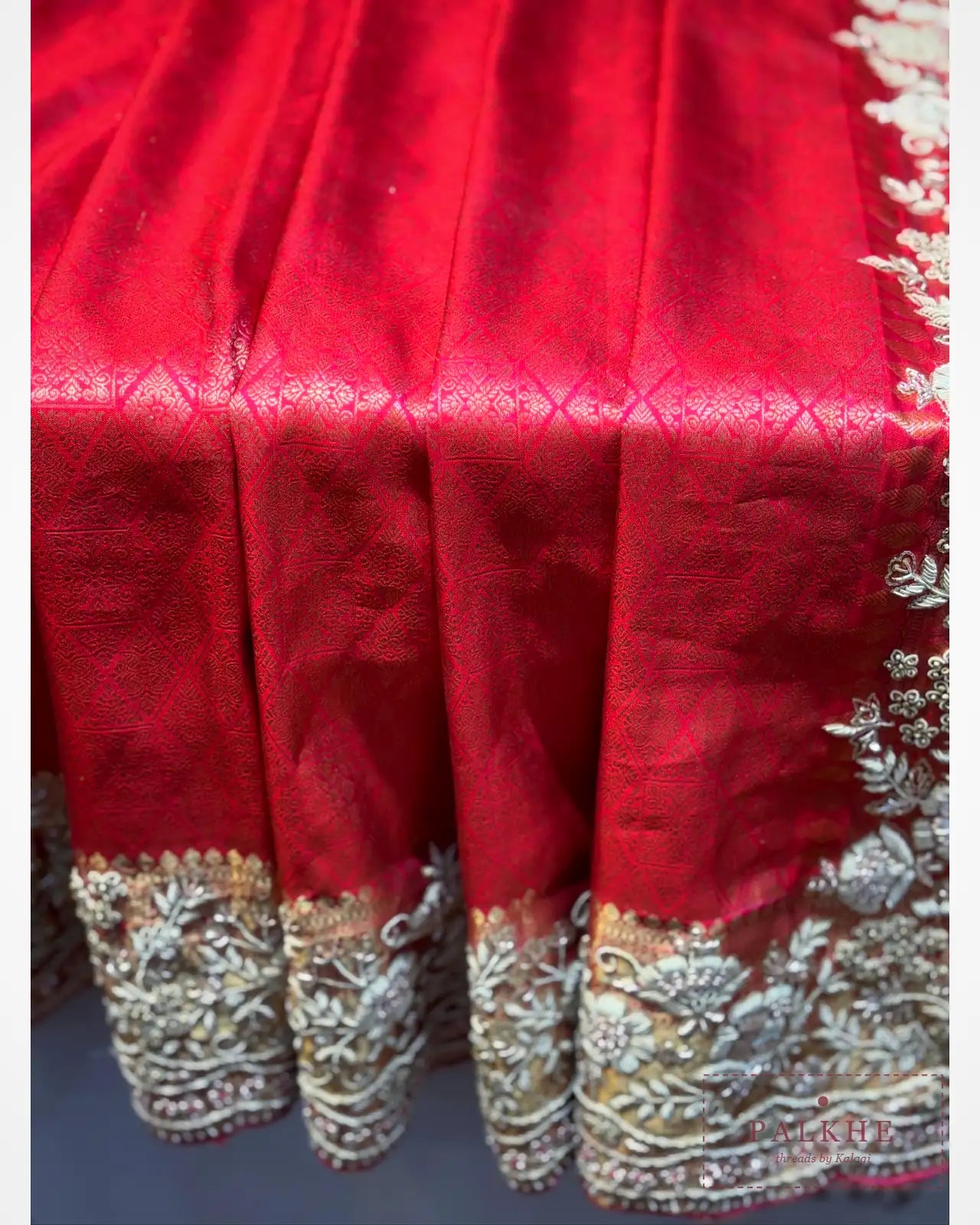 Rani Pink Geometric Pure Silk Kanjivaram x Hand Embroidery