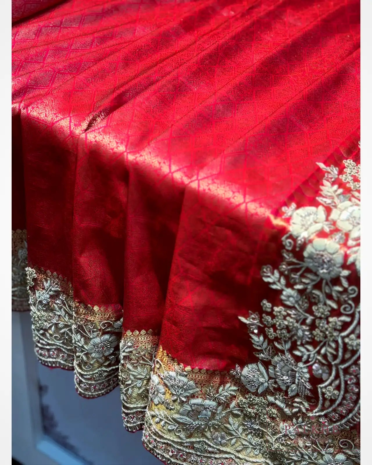 Rani Pink Geometric Pure Silk Kanjivaram x Hand Embroidery