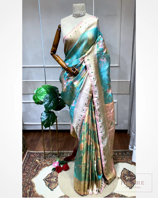Pista Green Kanjivaram Floral Jaal in Pure Silk