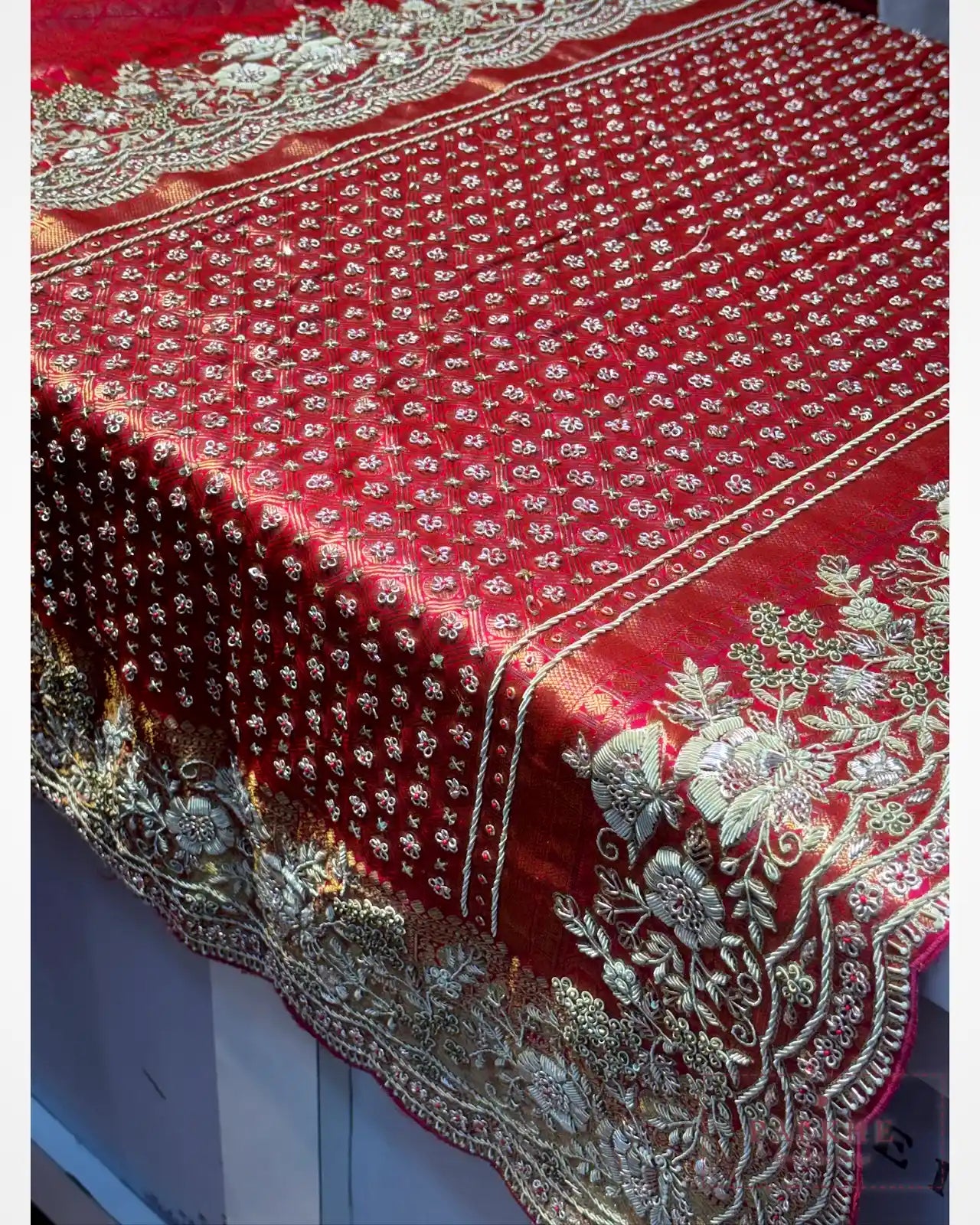 Rani Pink Geometric Pure Silk Kanjivaram x Hand Embroidery