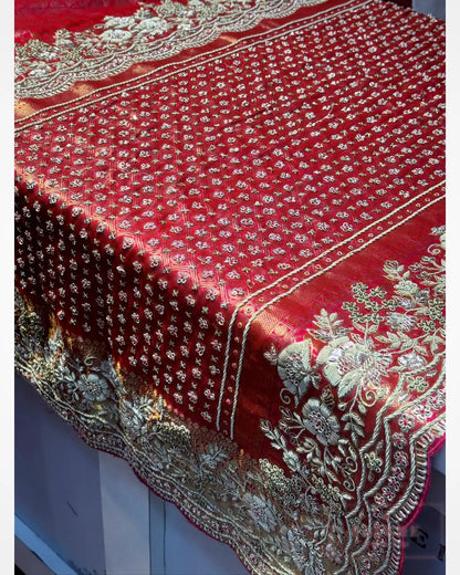 Rani Pink Geometric Pure Silk Kanjivaram x Hand Embroidery