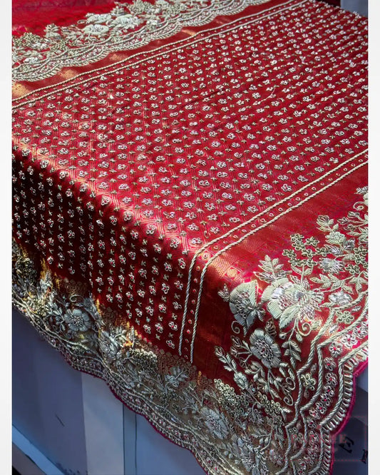 Rani Pink Geometric Pure Silk Kanjivaram x Hand Embroidery
