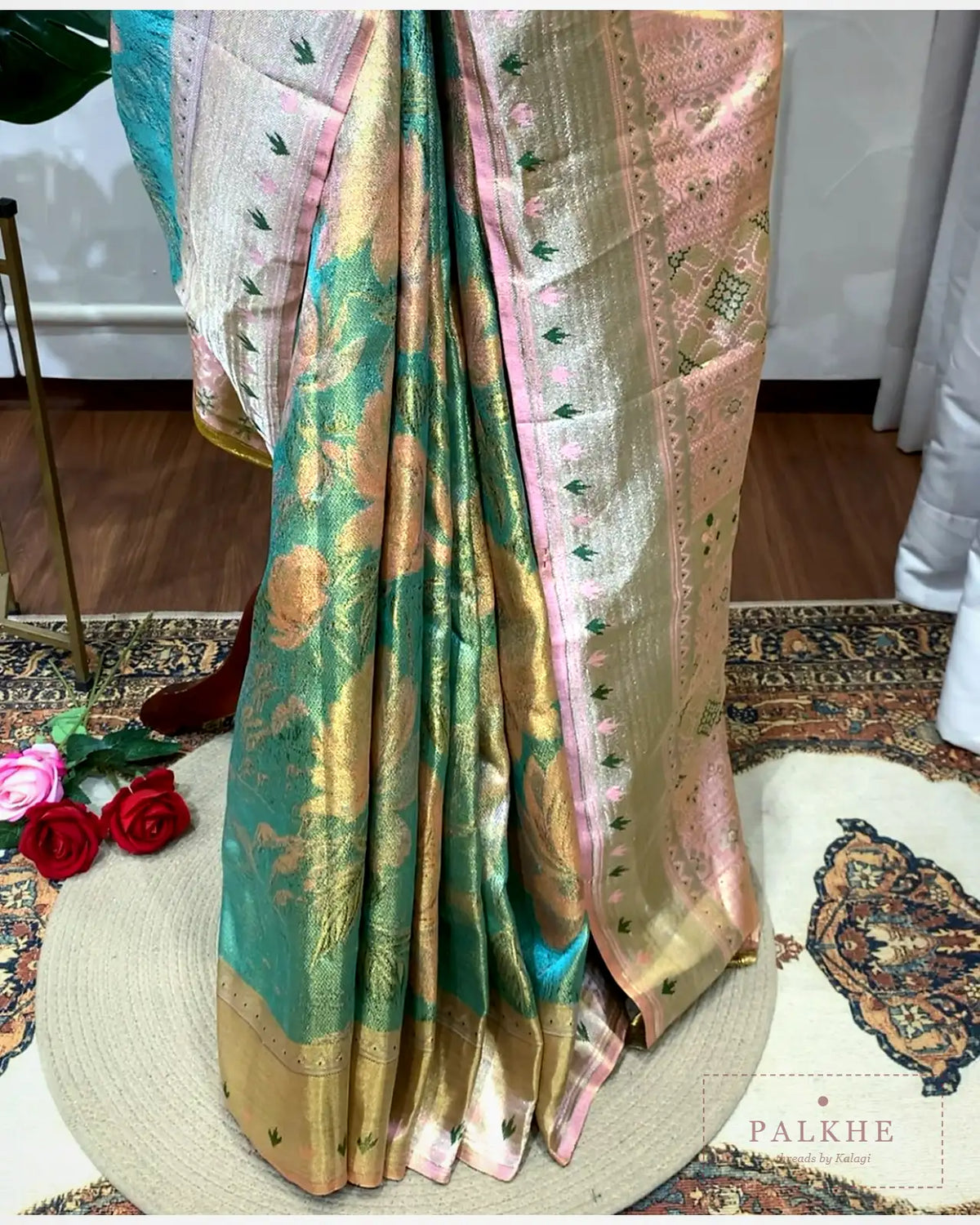 Pista Green Kanjivaram Floral Jaal in Pure Silk