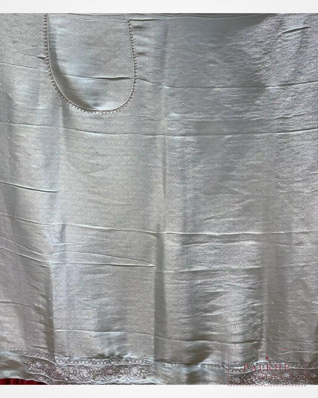 Aqua Blue Brocade Kanjivaram x Hand Embroidery