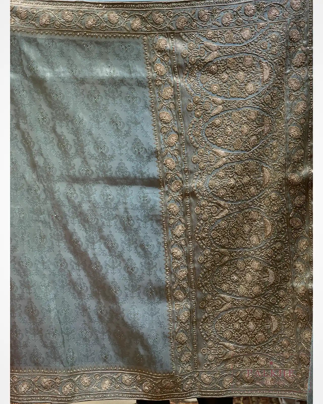 Aqua Blue Pure Silk Kanjivaram x Hand Embroidery