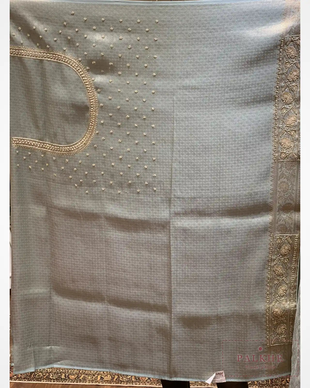 Aqua Blue Pure Silk Kanjivaram x Hand Embroidery