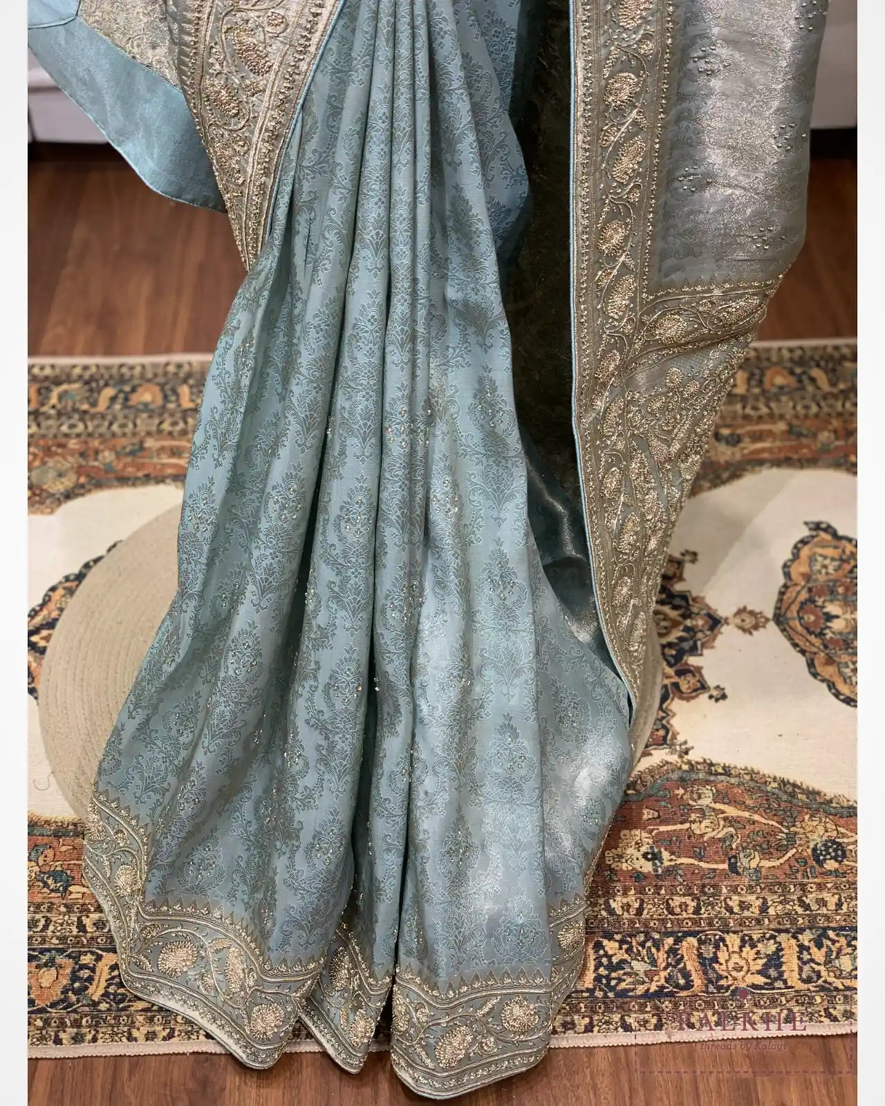Aqua Blue Pure Silk Kanjivaram x Hand Embroidery