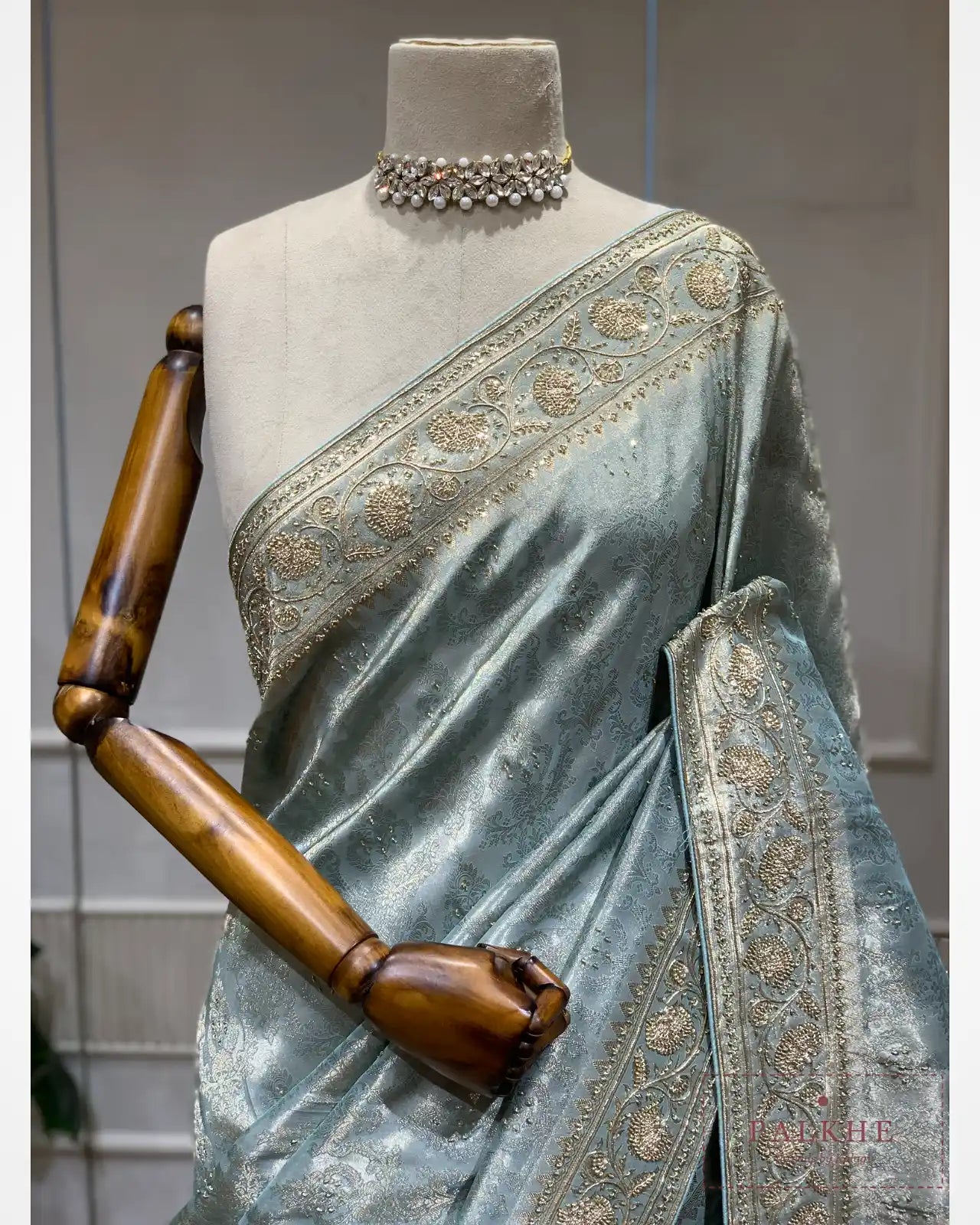 Aqua Blue Pure Silk Kanjivaram x Hand Embroidery