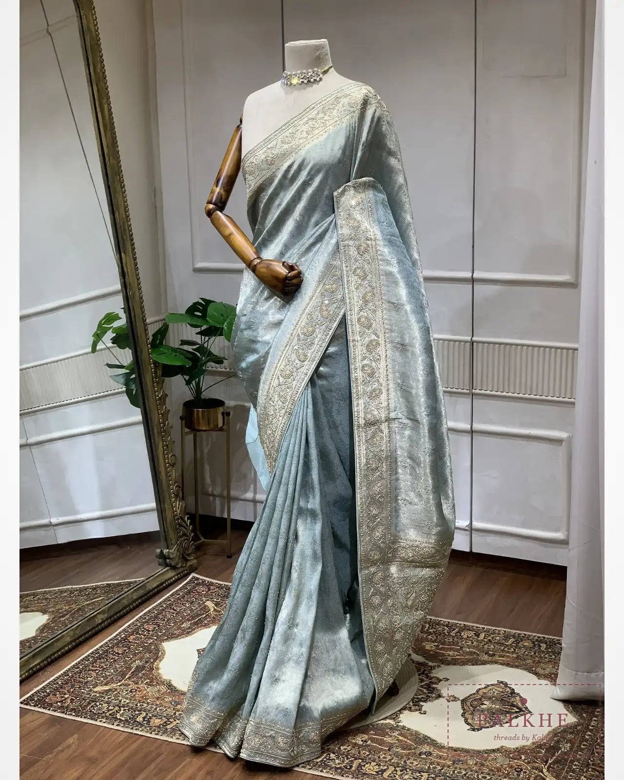 Aqua Blue Pure Silk Kanjivaram x Hand Embroidery