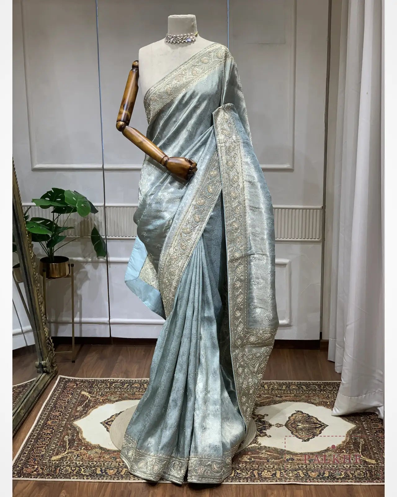 Aqua Blue Pure Silk Kanjivaram x Hand Embroidery