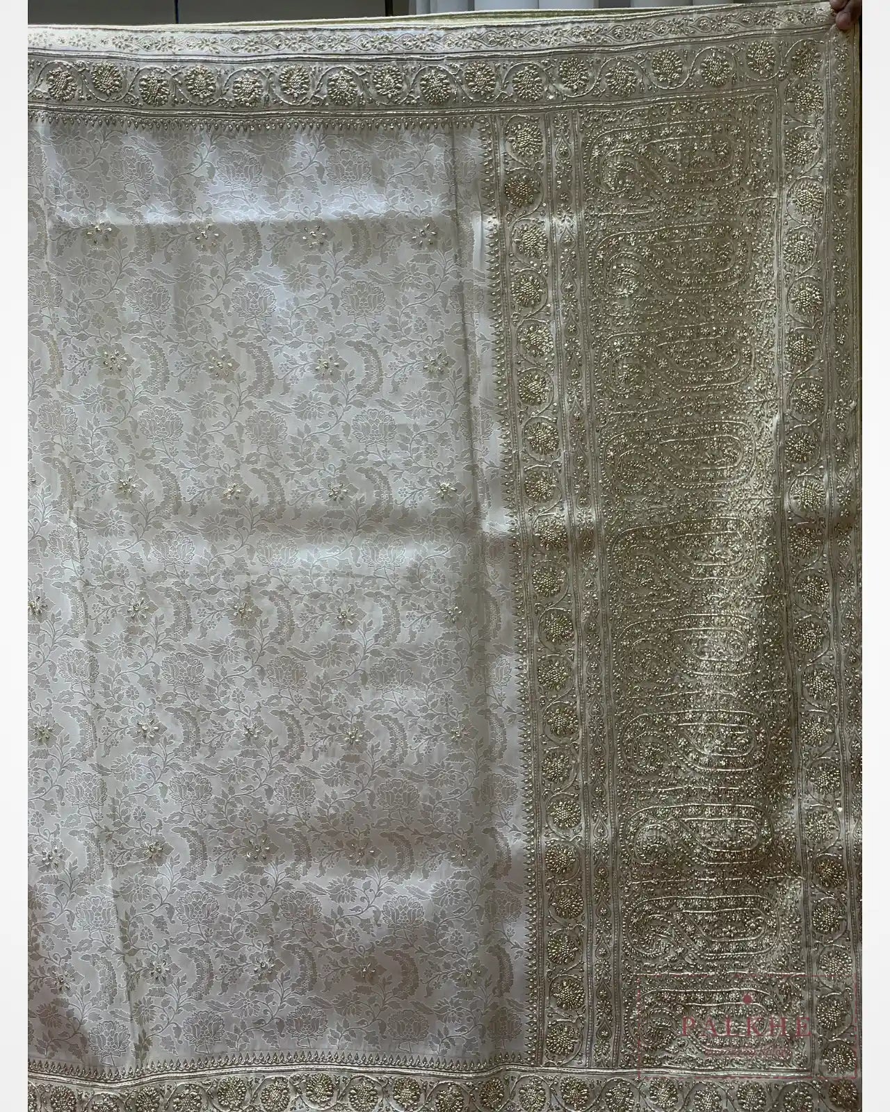 Ivory Floral Jaal Pure Silk Banarasi x Hand Embroidery