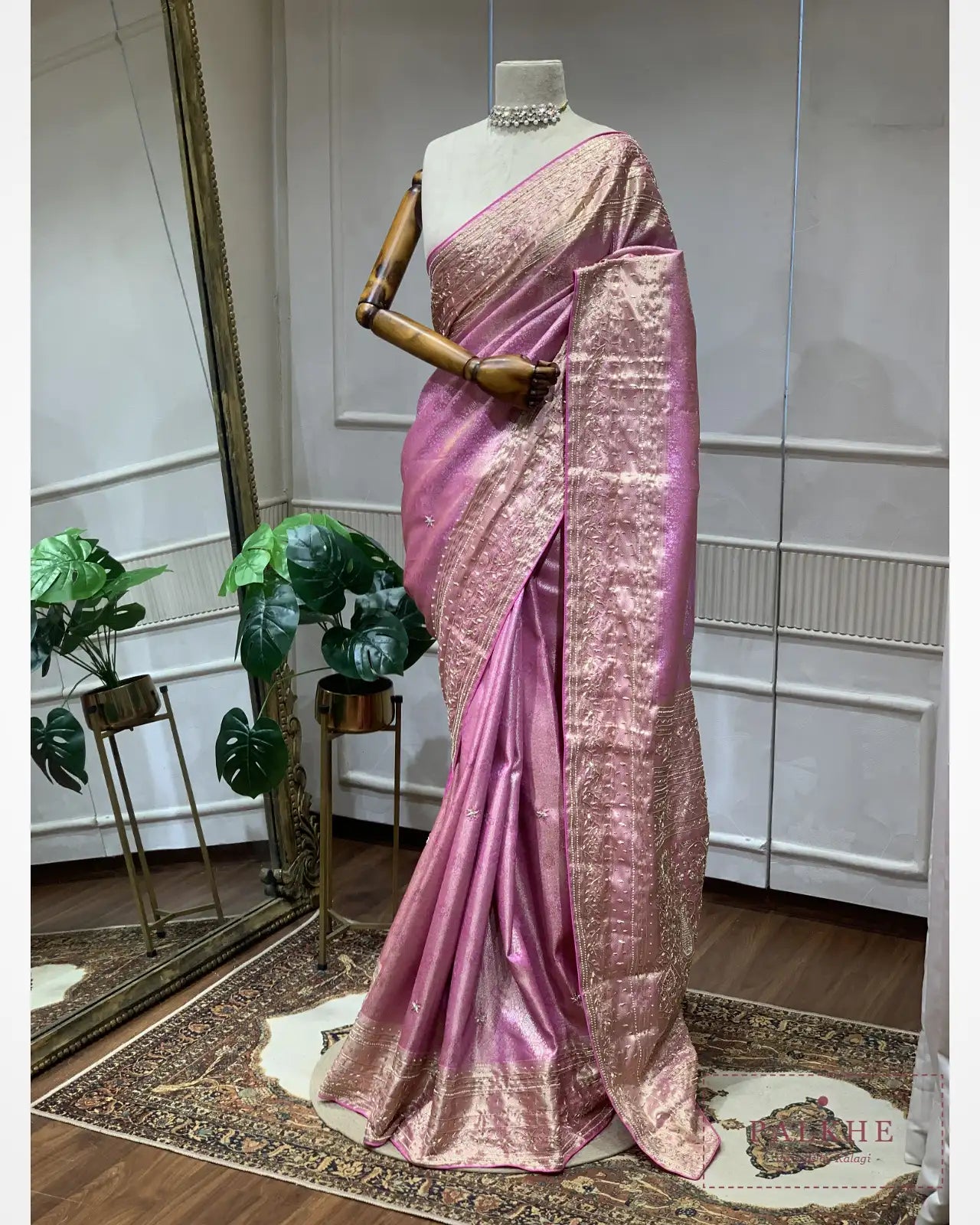 Pink Semi Silk Kanjivaram x Hand Embroidery