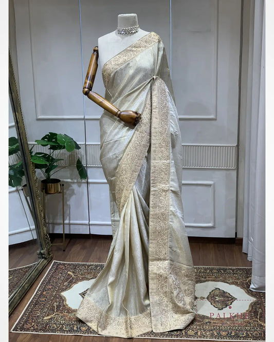 Champagne Gold Floral Jaal Pure Sillk Banarasi x Hand Embroidery