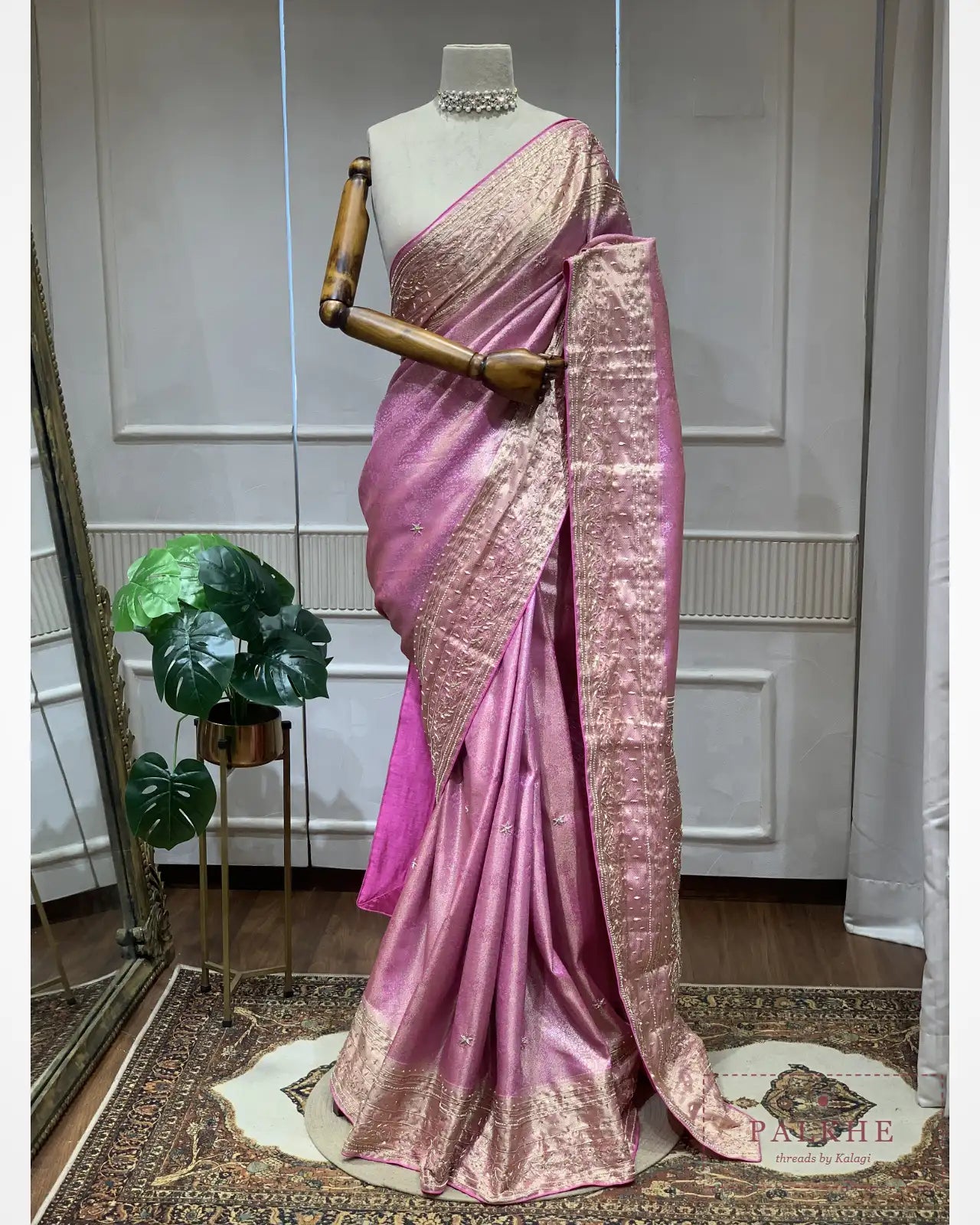 Pink Semi Silk Kanjivaram x Hand Embroidery
