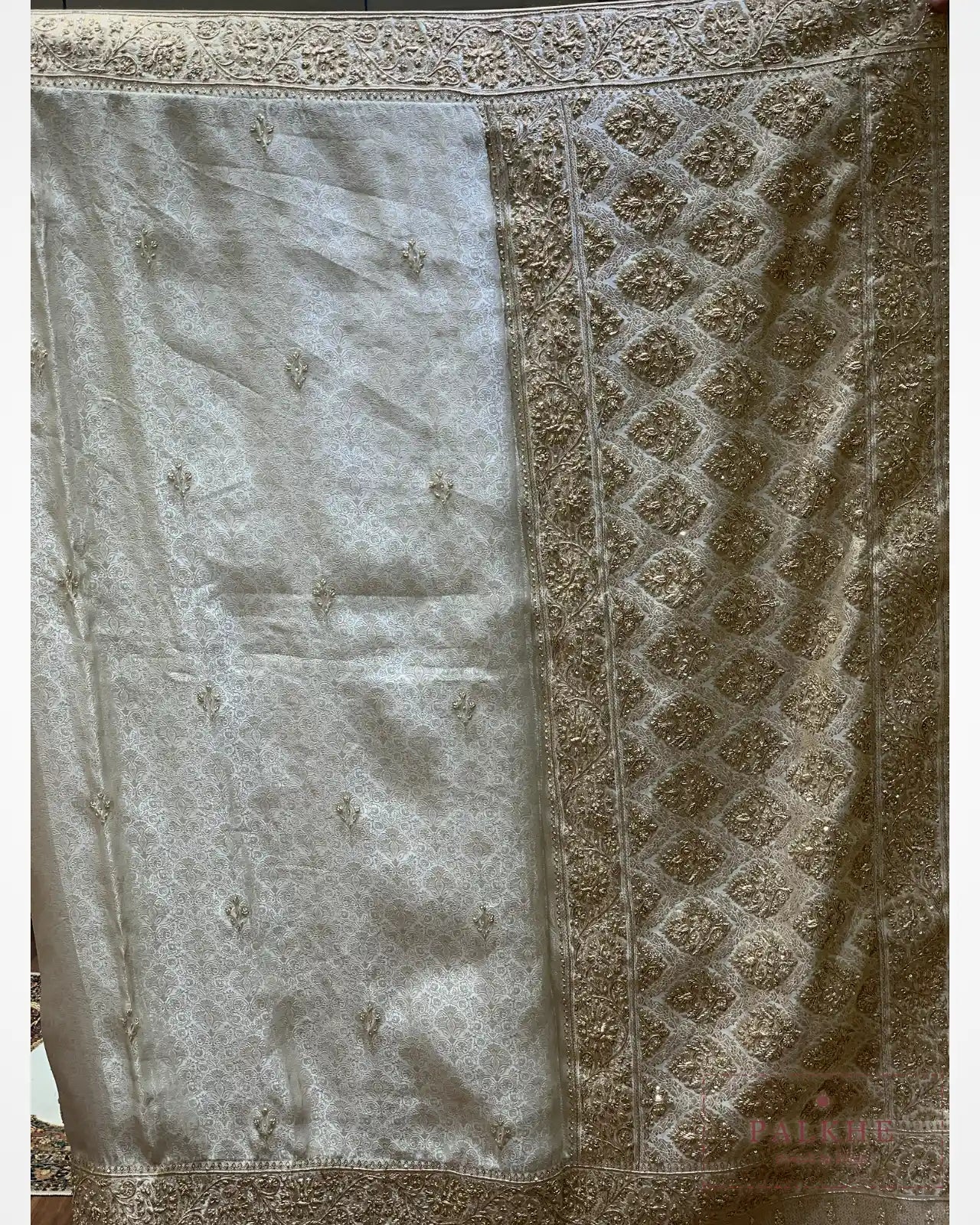 Champagne Gold Floral Jaal Pure Sillk Banarasi x Hand Embroidery